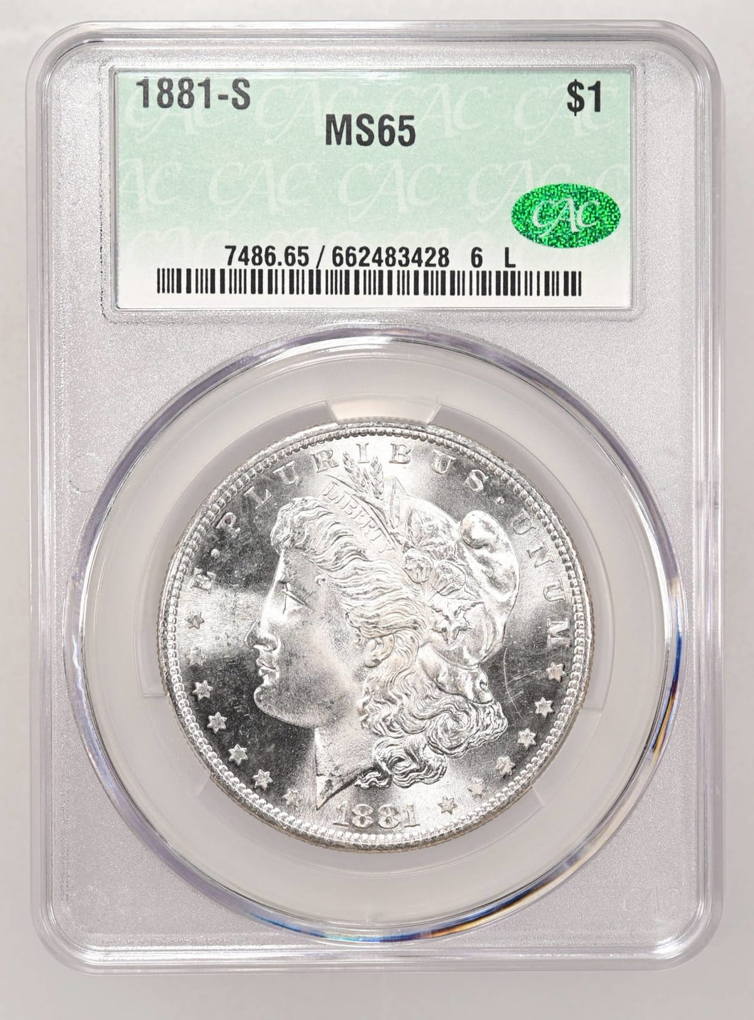 1881-S $1 Morgan Dollar CACG MS65 Amazing Blast White Gem w/ Great Strike!