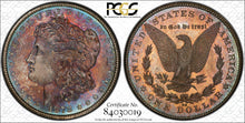 Load image into Gallery viewer, 1878-CC $1 Morgan Dollar PCGS MS65 Radiant Orange Center Flashy Blue Peripheral
