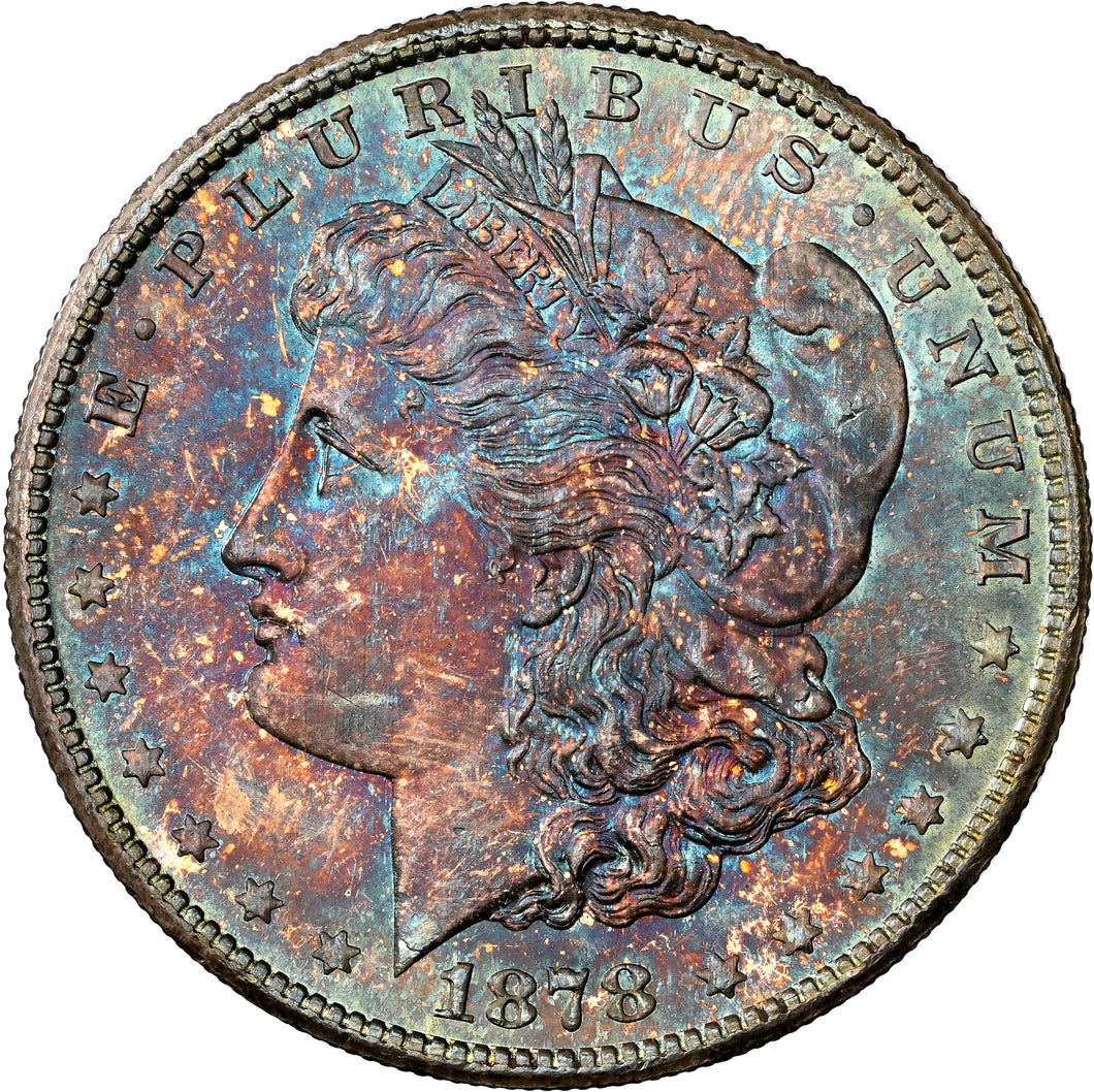 1878-S $1 Morgan Silver Dollar NGC MS66 Vivid Reds and Glowing Blues  Fabulous Coin