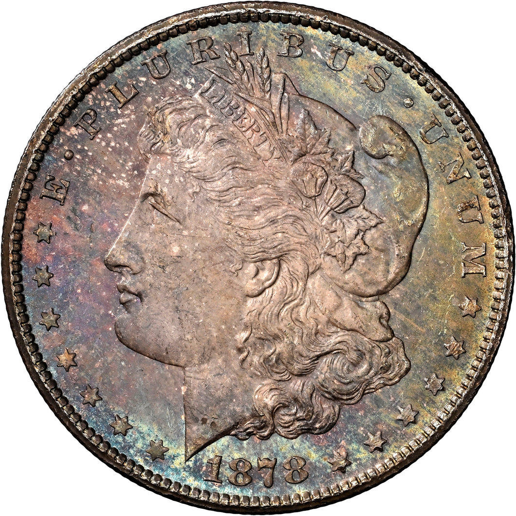 1878-CC $1 Morgan Silver Dollar NGC MS65 Stellar Russet, Blue & Green Toning