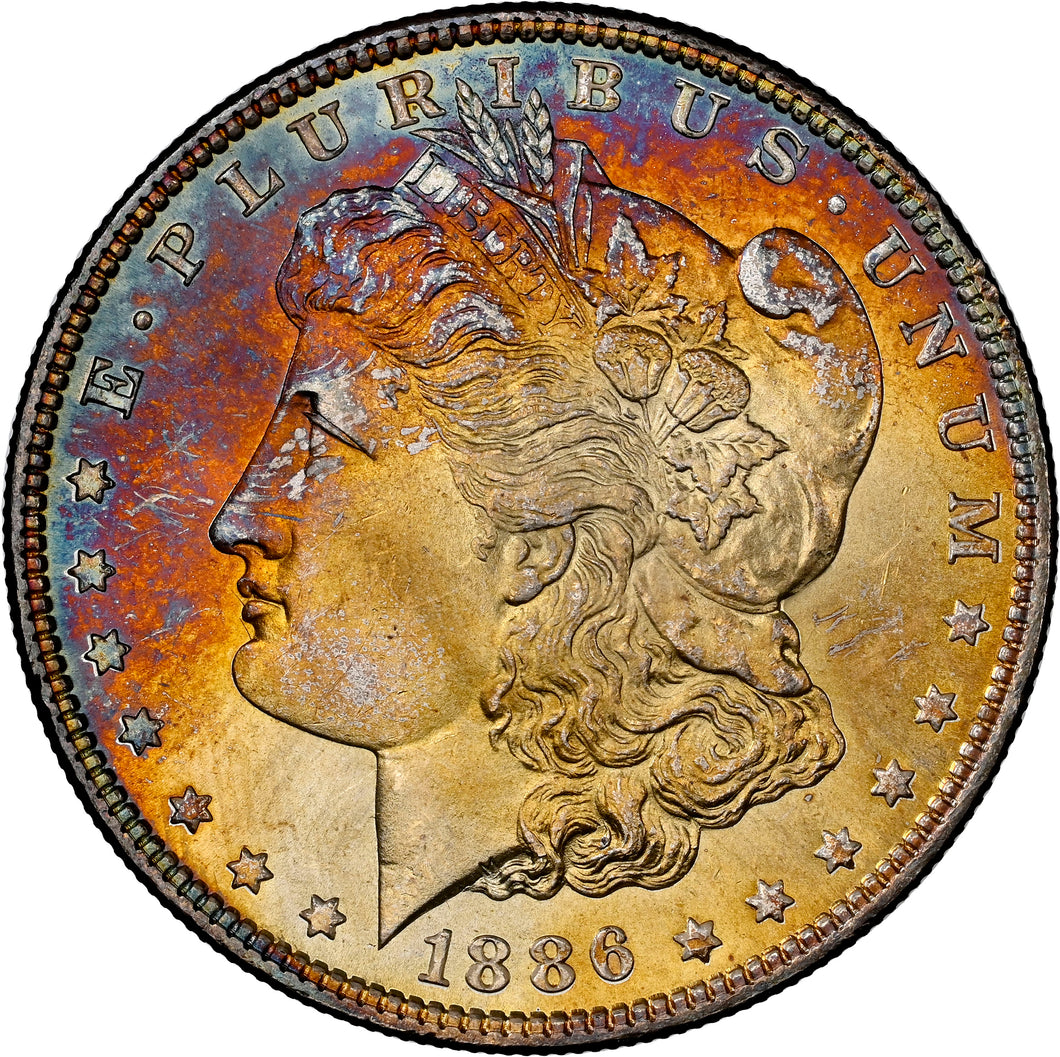 1886-P $1 Morgan NGC MS65 Star 🌟- Outrageous Fiery Orange, Russet & Blue Toning