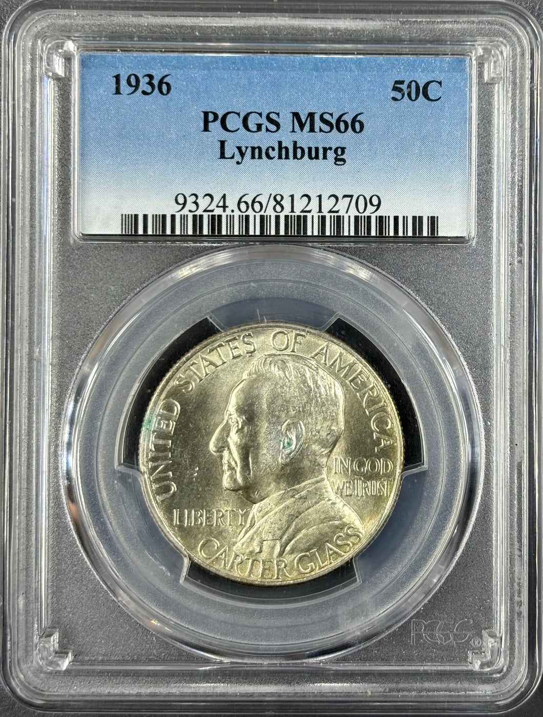 1936 50¢ Lynchburg Commemorative Half Dollar PCGS MS66 -- Attractive Gem
