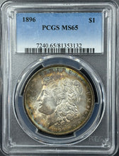 Load image into Gallery viewer, 1890-P $1 Morgan Dollar PCGS MS65 -- Stunning Sea Green, Russet &amp; Gold Toned Gem
