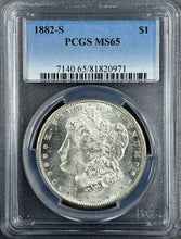 Load image into Gallery viewer, 1882-S $1 Morgan Dollar PCGS MS65 -- Blast White Lustrous Gem w/ Great Strike!
