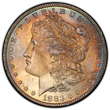 Load image into Gallery viewer, 1883-P $1 Morgan Dollar PCGS MS65 - Beautiful Orange, Sea Green &amp; Blue Toned Gem

