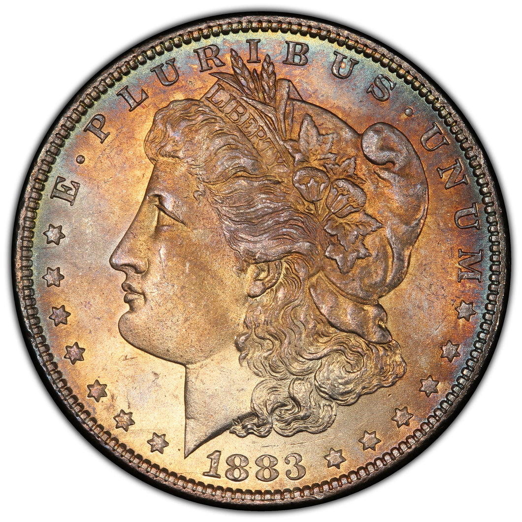 1883-P $1 Morgan Dollar PCGS MS65 - Beautiful Orange, Sea Green & Blue Toned Gem