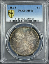 Load image into Gallery viewer, 1882-S $1 Morgan Dollar PCGS MS66 -- Remarkable Deep Sea Green &amp; Blue Toned Gem
