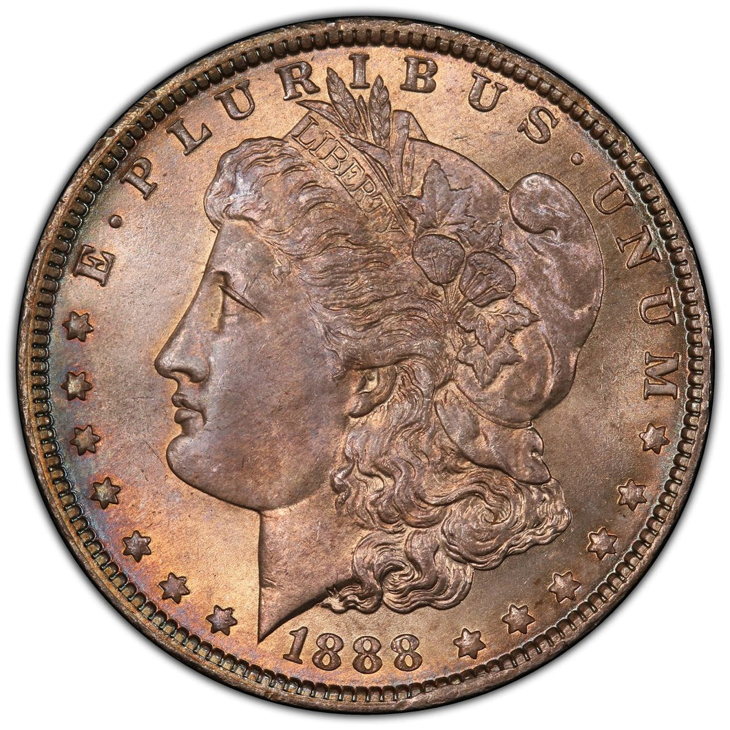 1888-O $1 Morgan Dollar PCGS MS66 -- Attractive Sea Green And Golden Toned Gem