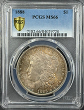 Load image into Gallery viewer, 1888-P $1 Morgan Dollar PCGS MS66 -- Spectacular Sea Green, Gold &amp; Russet Toning
