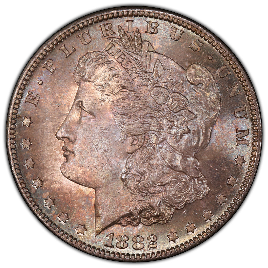 1882-S $1 Morgan Dollar PCGS MS67 -- Attractive Sea Green & Russet Toned Gem