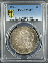Load image into Gallery viewer, 1882-S $1 Morgan Dollar PCGS MS67 -- Attractive Sea Green &amp; Russet Toned Gem
