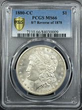 Load image into Gallery viewer, 1880-CC $1 Morgan Dollar 8/7 Reverse Of 1878 PCGS MS66 -- Lustrous Flashy Gem
