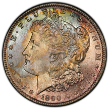 Load image into Gallery viewer, 1890-P $1 Morgan Dollar PCGS MS65 -- Stunning Sea Green, Russet &amp; Gold Toned Gem
