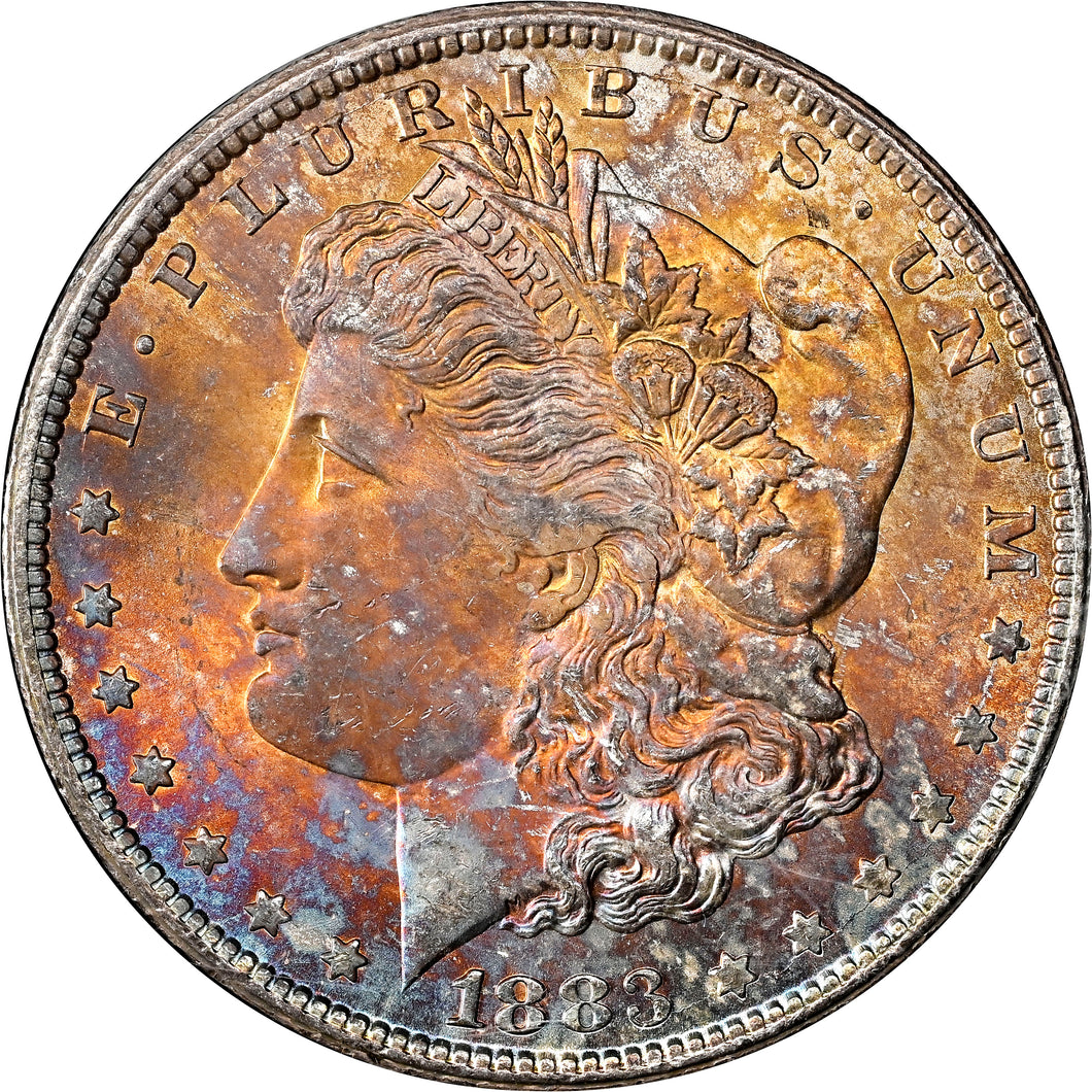 1883-CC $1 GSA Morgan Silver Dollar NGC MS65 - A Fireball of Toning w/ Box & COA