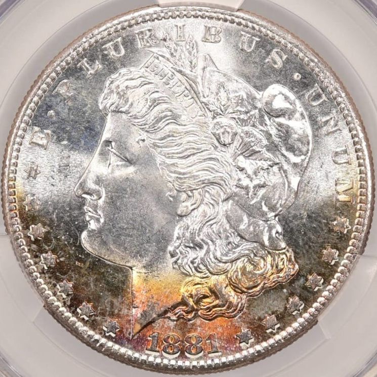 1881-S $1 Morgan Dollar CACG MS66 -- White Gem w/ Fiery Orange Peripheral Toning