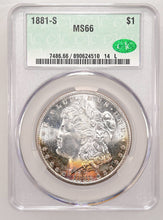 Load image into Gallery viewer, 1881-S $1 Morgan Dollar CACG MS66 -- White Gem w/ Fiery Orange Peripheral Toning
