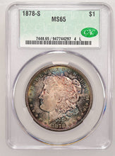 Load image into Gallery viewer, 1878-S $1 Morgan Dollar CACG MS65 Breathtaking Bright Blue, Russet &amp; Gold Toning
