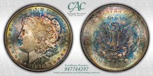 Load image into Gallery viewer, 1878-S $1 Morgan Dollar CACG MS65 Breathtaking Bright Blue, Russet &amp; Gold Toning
