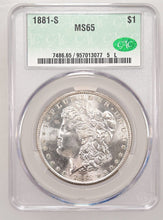 Load image into Gallery viewer, 1881-S $1 Morgan Dollar CACG MS65 Superb Lustrous White Gem w/ Great Strike!
