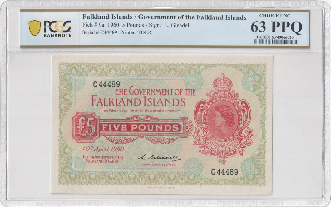 Falkland Islands 5 Pounds 1960 P9a PCGS Unc 63 PPQ