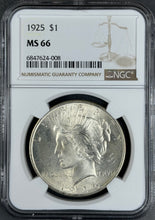 Load image into Gallery viewer, 1925-P $1 Peace Dollar NGC MS66 -- Blast White Gem w/ Great Luster
