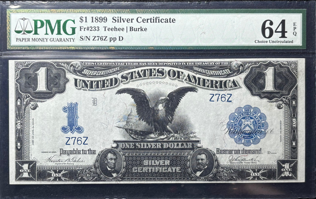 1899 $1 Silver Certificate Fr.233 Black Eagle - PMG 64 EPQ - Very Low Serial!