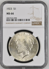Load image into Gallery viewer, 1923-P $1 Peace Dollar NGC MS66 -- Outstanding Blast White Lustrous Gem
