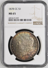 Load image into Gallery viewer, 1878-CC $1 Morgan Silver Dollar -- NGC MS65 -- Rich Brilliant Sunset Toning
