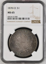 Load image into Gallery viewer, 1878-CC $1 Morgan Silver Dollar NGC MS65 Stellar Russet, Blue &amp; Green Toning
