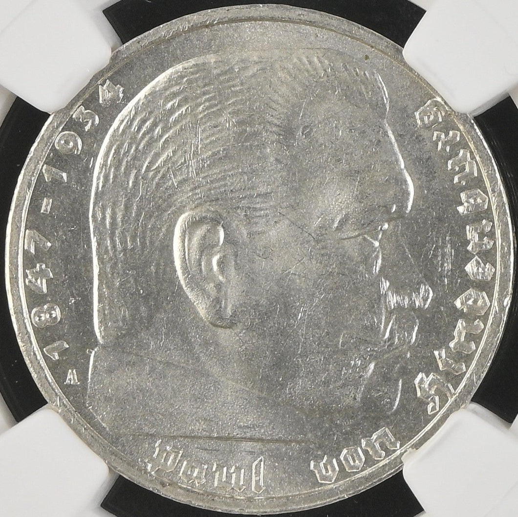 Germany 1939-A 5 Reichsmark NGC MS 63 Blast White German Third Reich WW2 Silver
