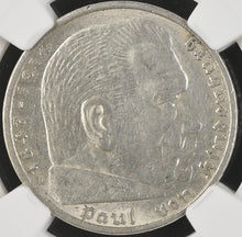 Load image into Gallery viewer, Germany 1936-A 5 Reichsmark No Swastika NGC AU 58 - German Third Reich
