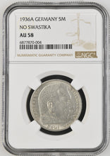 Load image into Gallery viewer, Germany 1936-A 5 Reichsmark No Swastika NGC AU 58 - German Third Reich
