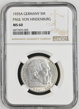 Load image into Gallery viewer, Germany 1935-A 5 Reichsmark NGC MS 60 - White Third Reich Silver
