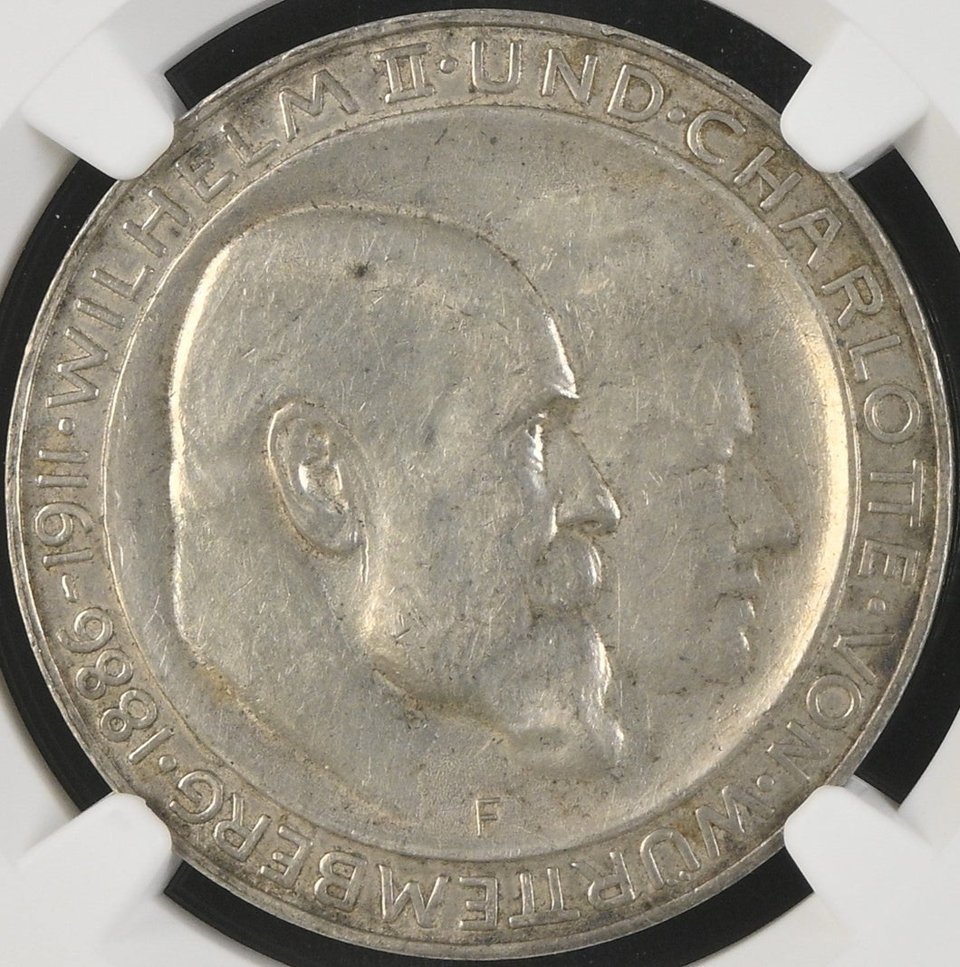 Germany 1911-F 3 Mark Wurttemberg Anniversary NGC AU 58