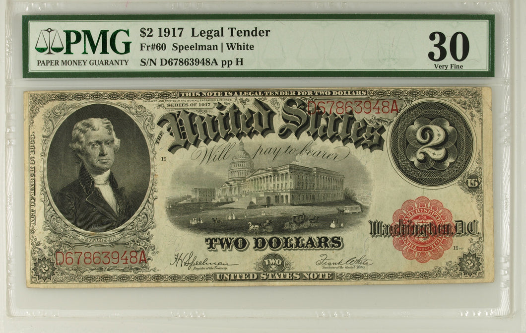 1917 $2 Legal Tender Note Fr.60 -- PMG 30 VF