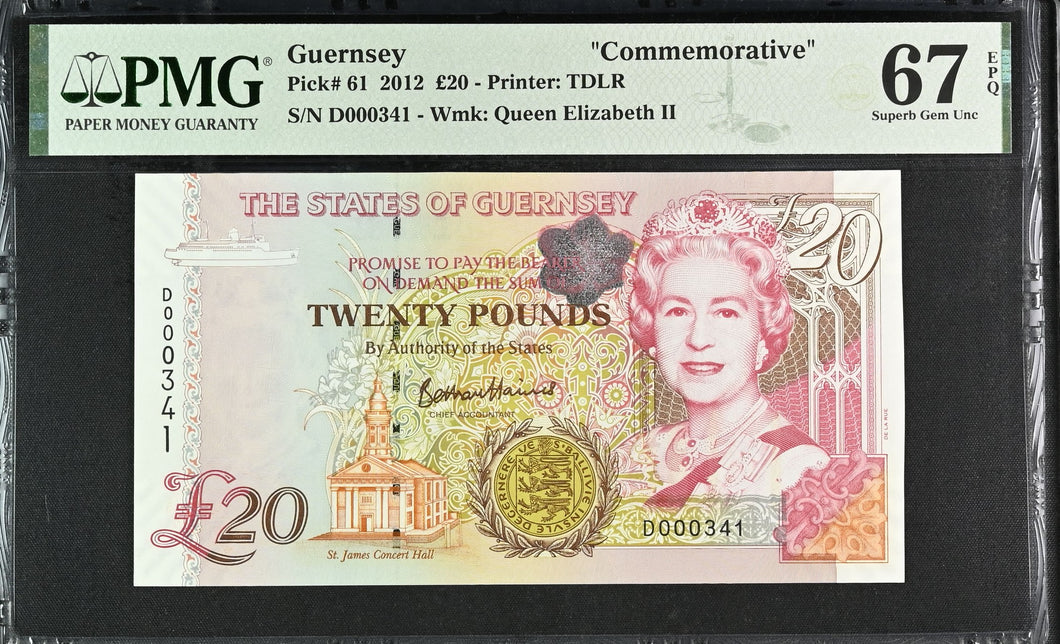 Guernsey 2012 £20 P61 Commemorative -- PMG Superb Gem UNC 67 EPQ