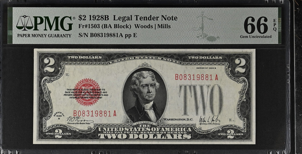 1928B $2 Legal Tender Fr#1503 - PMG 66 EPQ Gem Unc