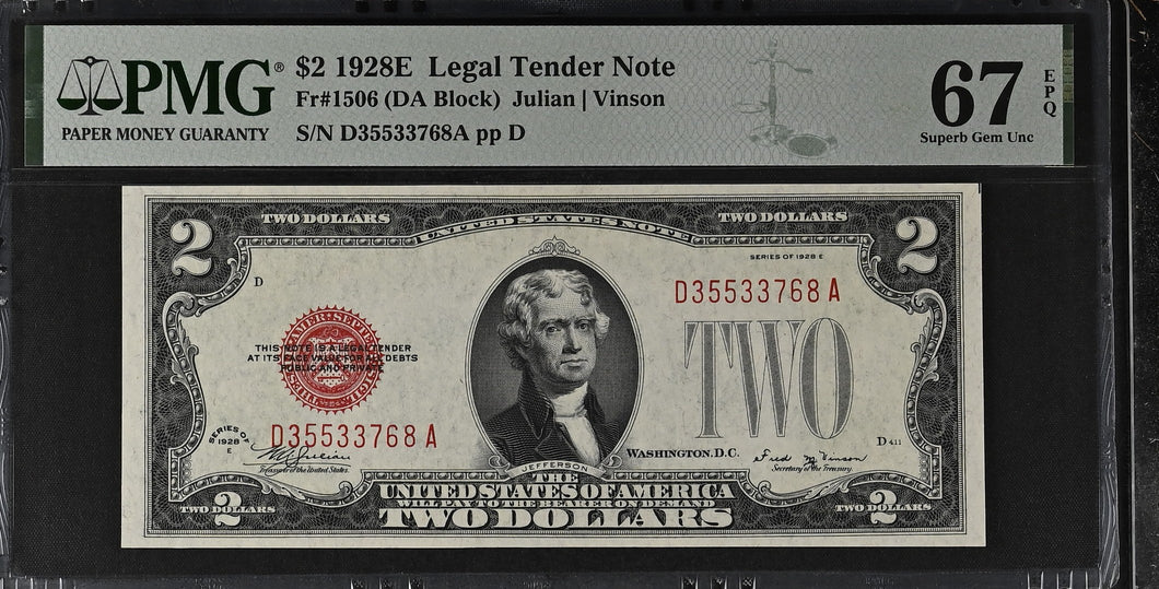 1928E $2 Legal Tender Fr#1506 - PMG 67 EPQ Superb Gem Unc