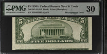 Load image into Gallery viewer, 1950A $5 FRN St. Louis Fr#1962-H Misalignment Error - PMG 30 VF
