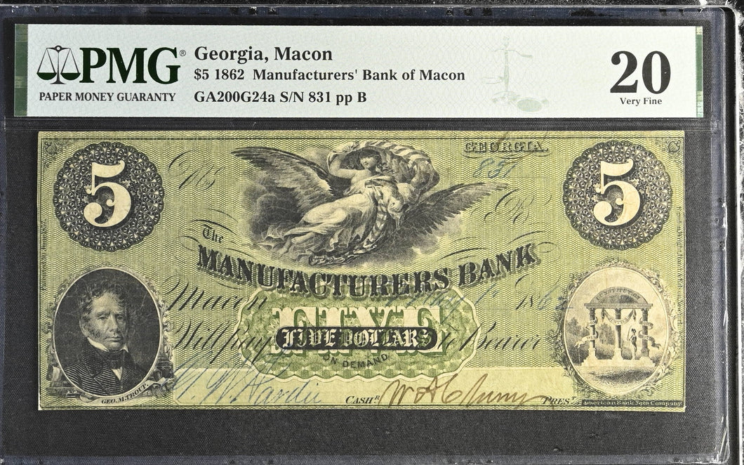 1862 $5 Georgia Manufacturers Bank Of Macon GA200G24a - PMG 20 VF