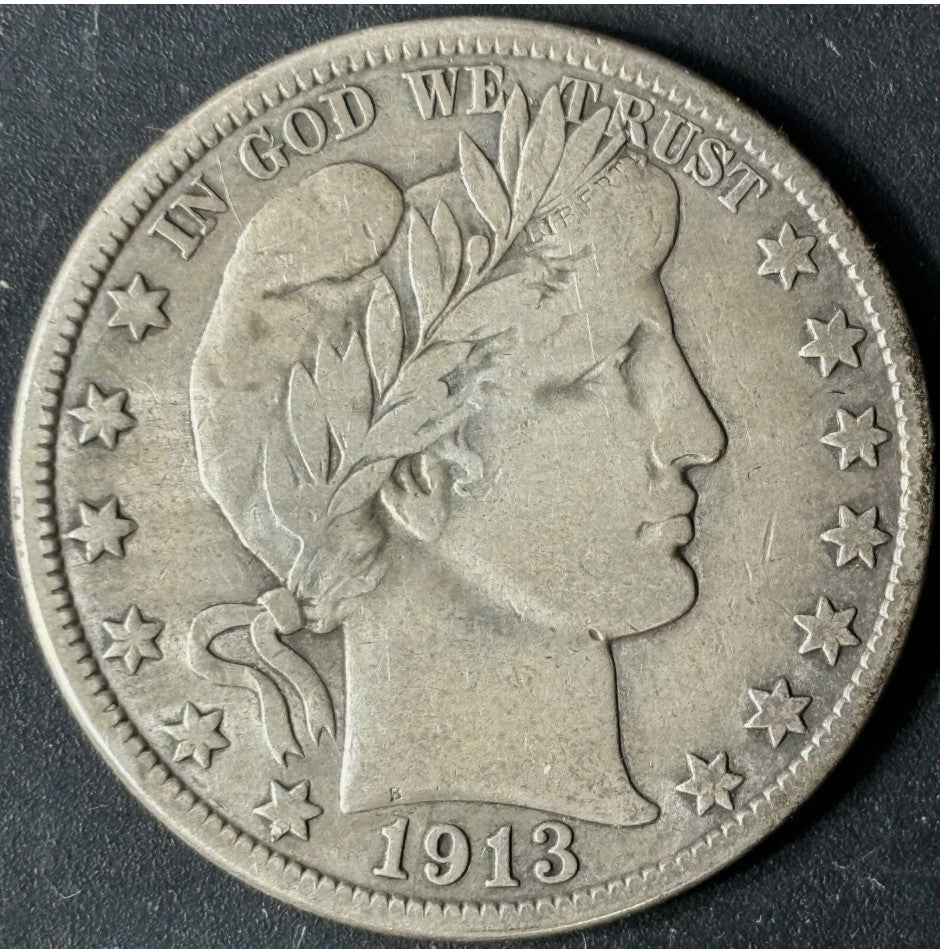 1913-S 50¢ Barber Half Dollar Raw - VF - See Pictures