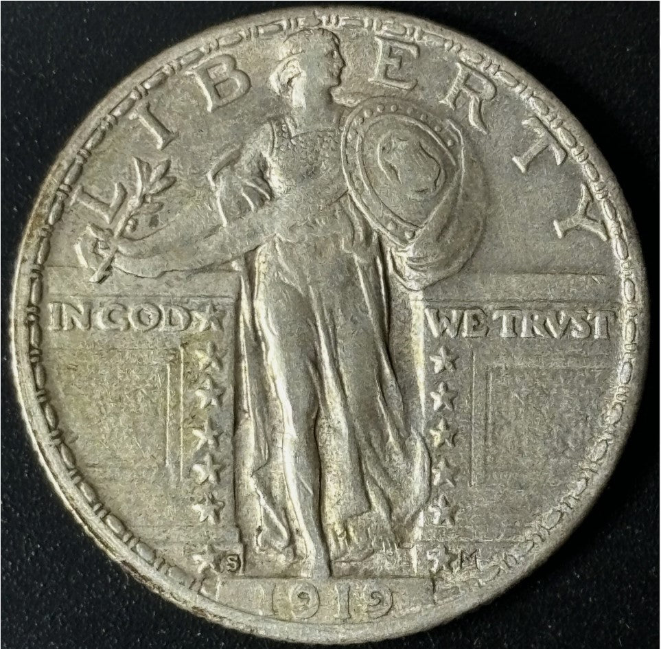 1919-S 25¢ Standing Liberty Quarter Raw - AU - See Pictures