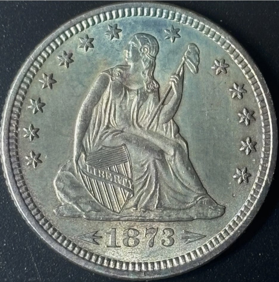 1873 25¢ Seated Liberty Quarter Open 3 w/ Arrows Raw - UNC - See Pictures