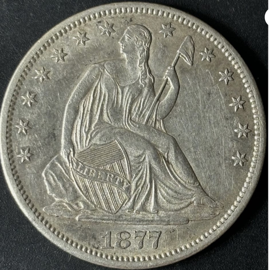1877-CC 50¢ Seated Liberty Half Dollar Raw - AU - See Pictures