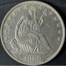 Load image into Gallery viewer, 1858-O 50¢ Seated Liberty Half Dollar Raw - AU - See Pictures
