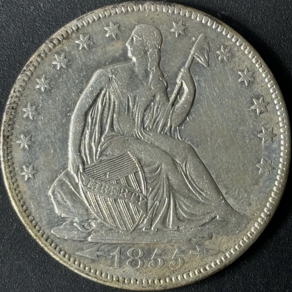 1855 50¢ Seated Liberty Half Dollar w/ Arrows Raw - XF - See Pictures