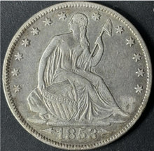 Load image into Gallery viewer, 1853 50¢ Seated Liberty Half Dollar Arrows &amp; Rays Raw - XF - See Pictures
