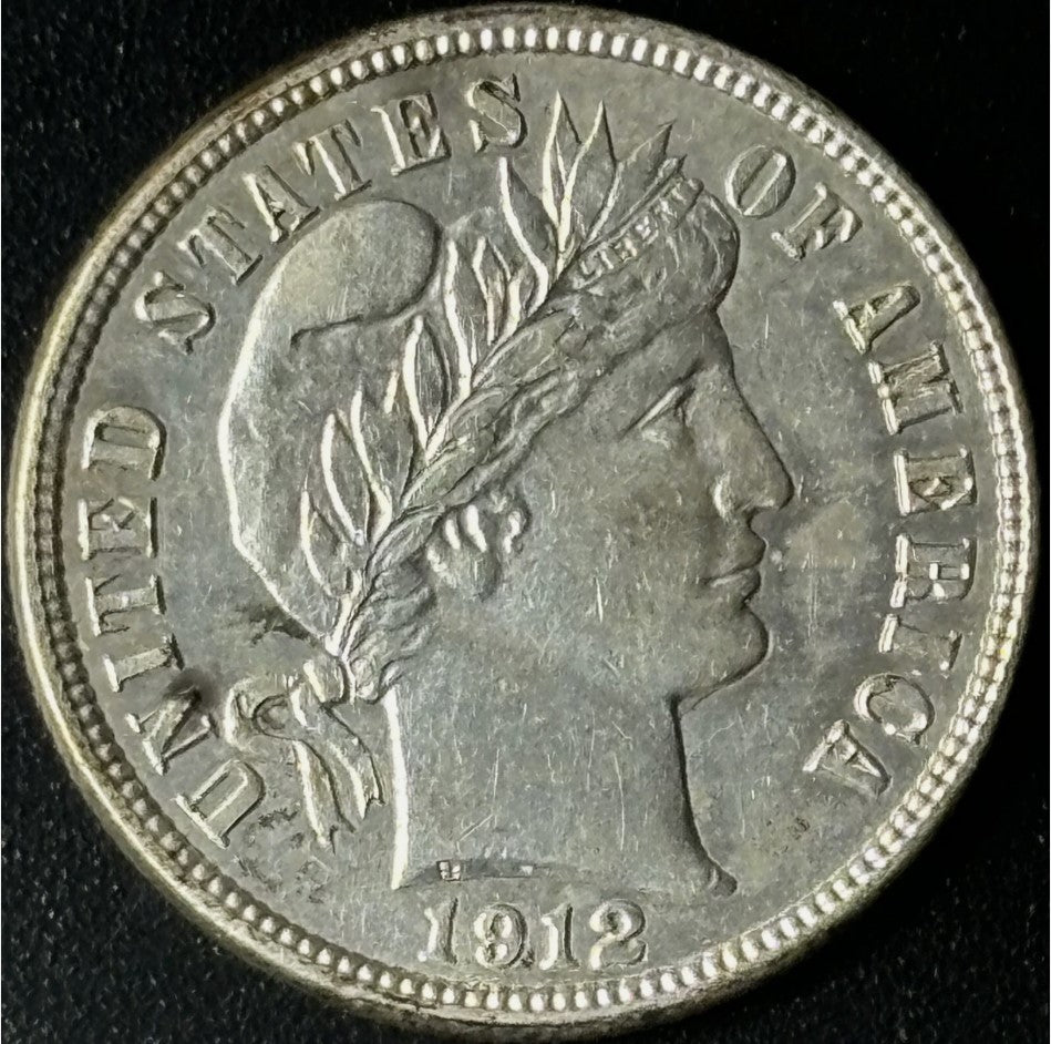 1912-D 10¢ Barber Dime Raw - AU - See Pictures