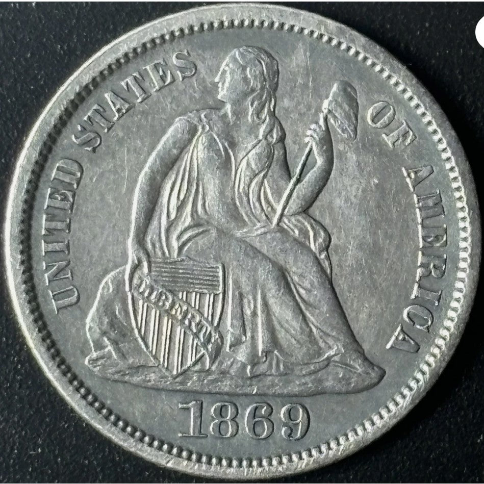 1869-S 10¢ Seated Liberty Dime Raw - AU - See Pictures
