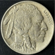 Load image into Gallery viewer, 1937-D 5¢ Buffalo Nickel 3 Leg Raw - AU - See Pictures

